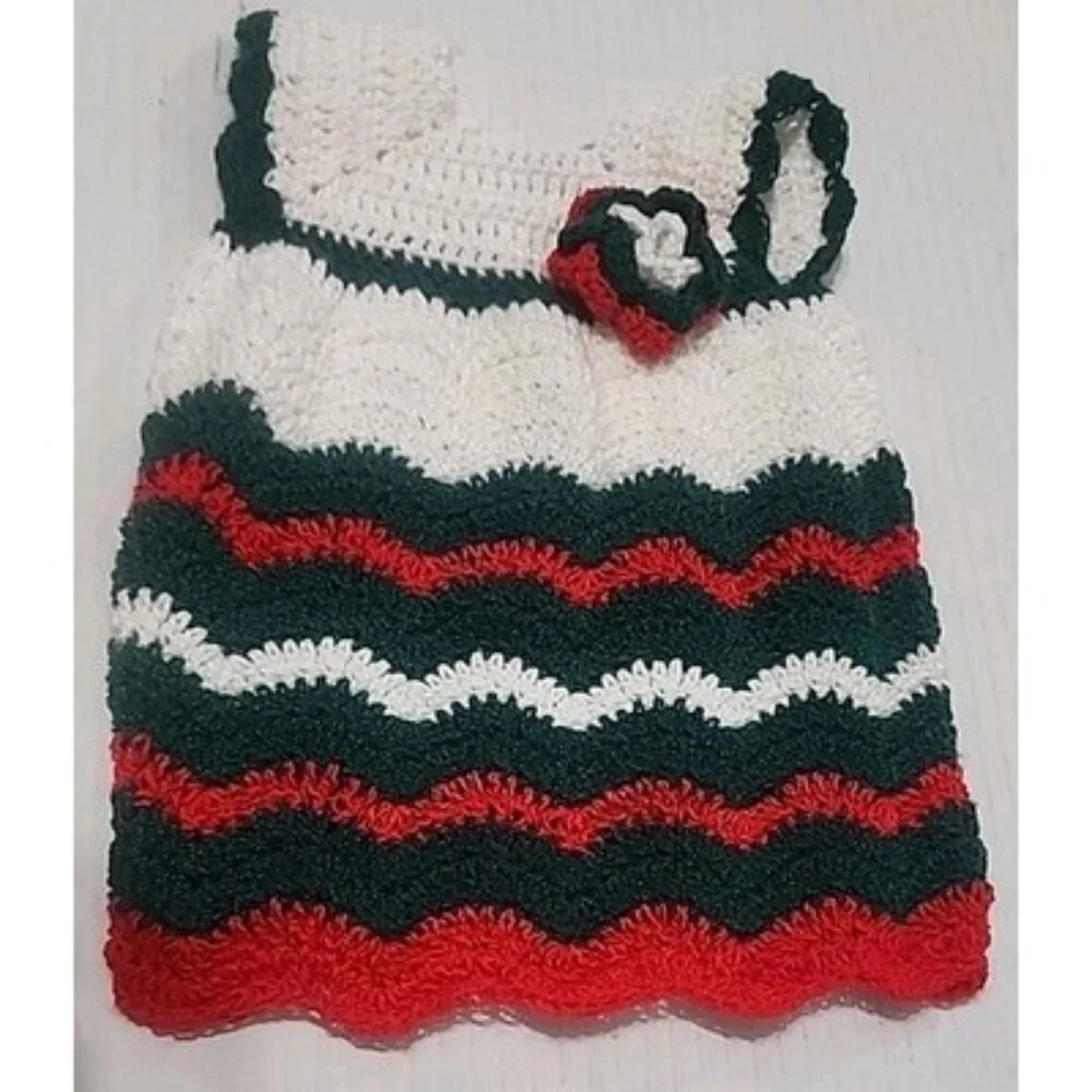 Handmade Crocheted Christmas Dress for 18 In American Girl Type Doll Red Green